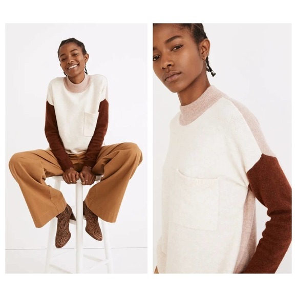 MADEWELL Redmond Colorblock Mock Neck Pocket Sweater (XS) - Picture 1 of 6